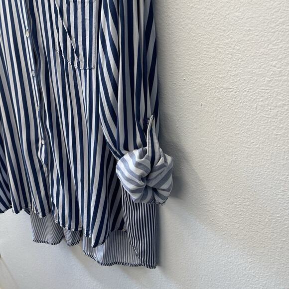 Jane & Delancey Shirt Top Womens Plus Size 1X Blue White Stripe Button Up Beach - Picture 4 of 9